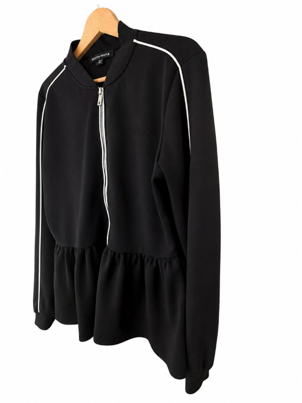 Boston Proper Boston Proper Medium Black Peplum Zip Jacket Contrast Piping - Picture 8 of 8
